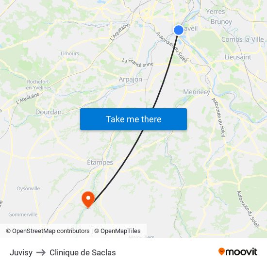 Juvisy to Clinique de Saclas map