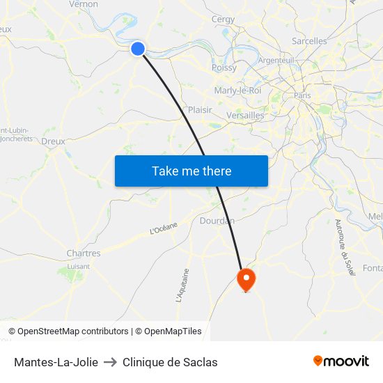 Mantes-La-Jolie to Clinique de Saclas map