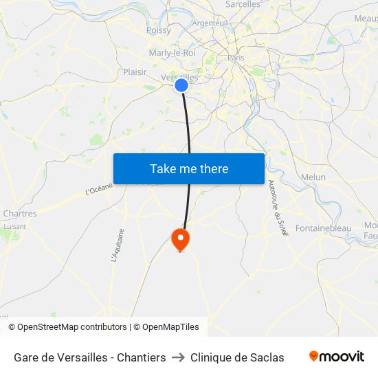 Gare de Versailles - Chantiers to Clinique de Saclas map