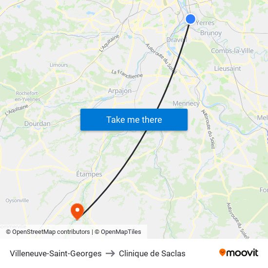Villeneuve-Saint-Georges to Clinique de Saclas map