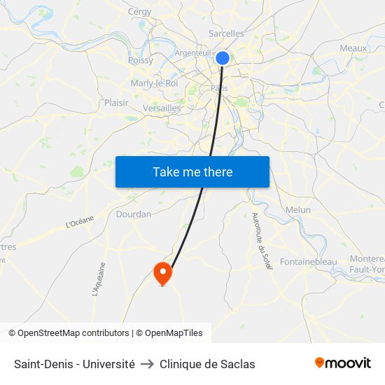 Saint-Denis - Université to Clinique de Saclas map