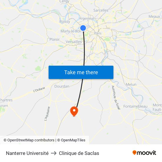 Nanterre Université to Clinique de Saclas map