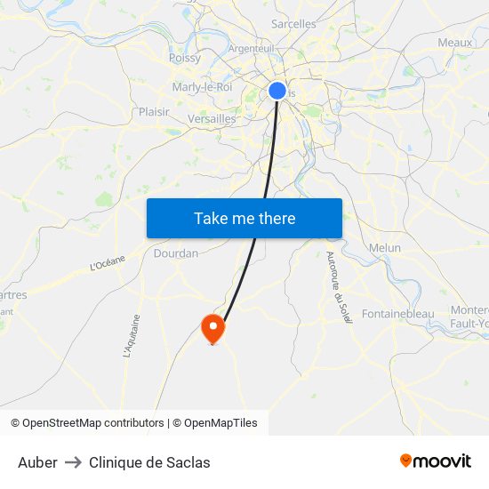 Auber to Clinique de Saclas map