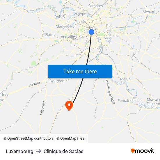 Luxembourg to Clinique de Saclas map