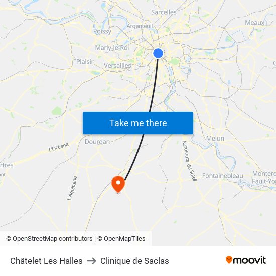 Châtelet Les Halles to Clinique de Saclas map