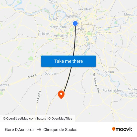 Gare D'Asnieres to Clinique de Saclas map