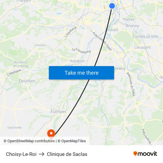Choisy-Le-Roi to Clinique de Saclas map