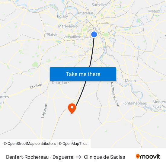 Denfert-Rochereau - Daguerre to Clinique de Saclas map