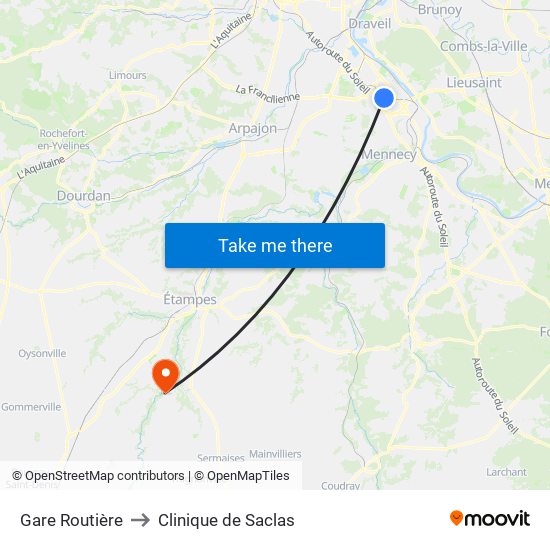 Gare Routière to Clinique de Saclas map