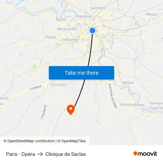 Paris - Opéra to Clinique de Saclas map