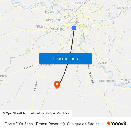 Porte D'Orléans - Ernest Reyer to Clinique de Saclas map