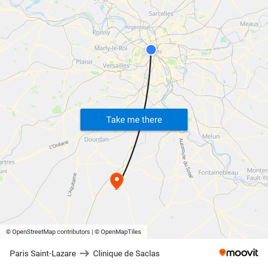 Paris Saint-Lazare to Clinique de Saclas map