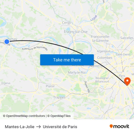 Mantes-La-Jolie to Université de Paris map