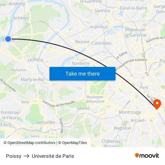Poissy to Université de Paris map