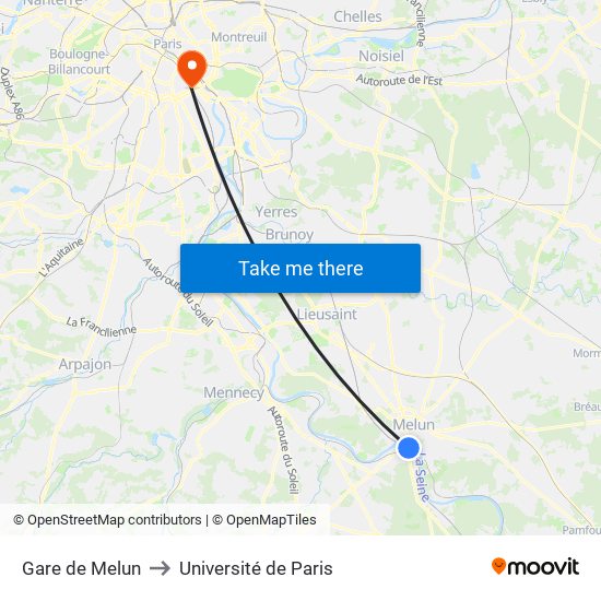 Gare de Melun to Université de Paris map