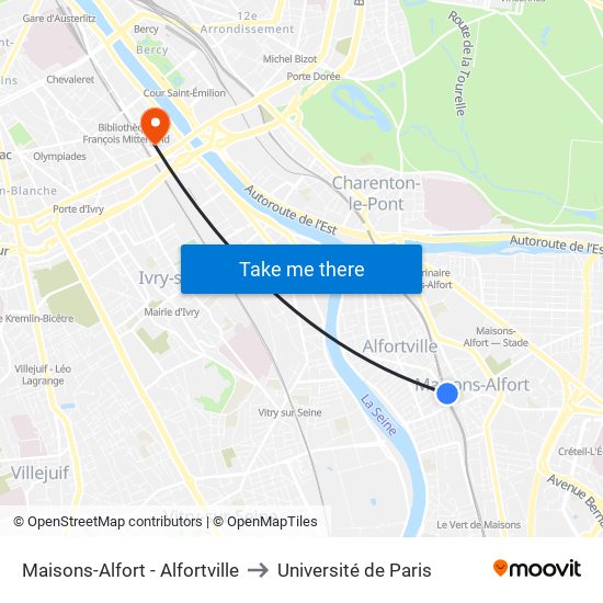 Maisons-Alfort - Alfortville to Université de Paris map
