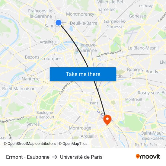 Ermont - Eaubonne to Université de Paris map