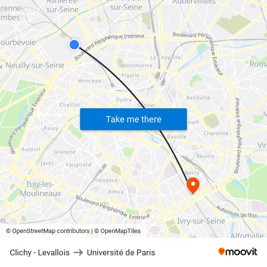 Clichy - Levallois to Université de Paris map