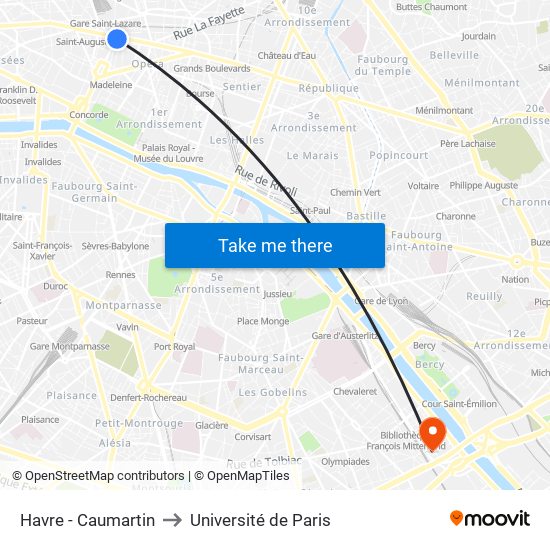 Havre - Caumartin to Université de Paris map
