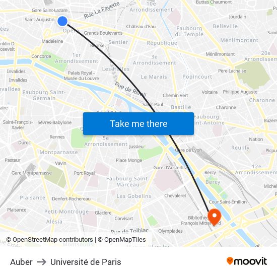 Auber to Université de Paris map