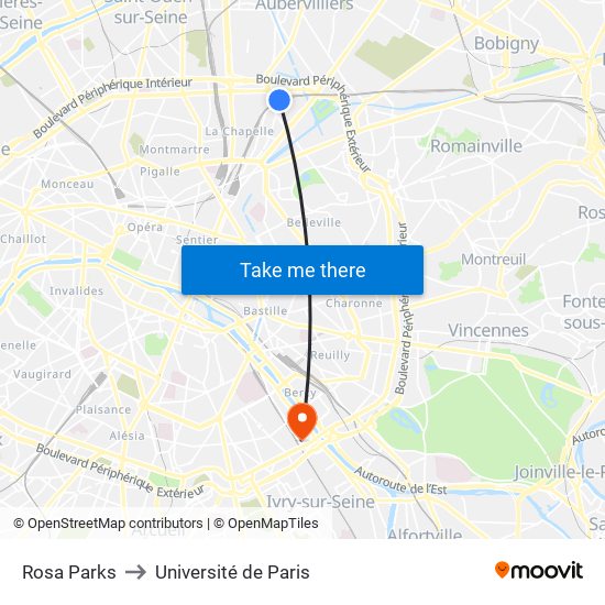 Rosa Parks to Université de Paris map
