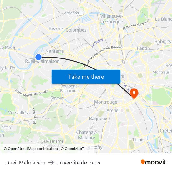 Rueil-Malmaison to Université de Paris map
