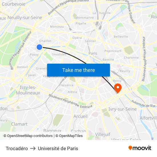 Trocadéro to Université de Paris map