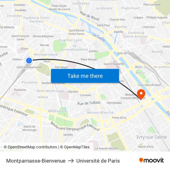 Montparnasse-Bienvenue to Université de Paris map