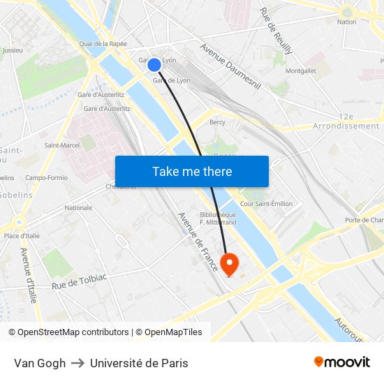 Van Gogh to Université de Paris map