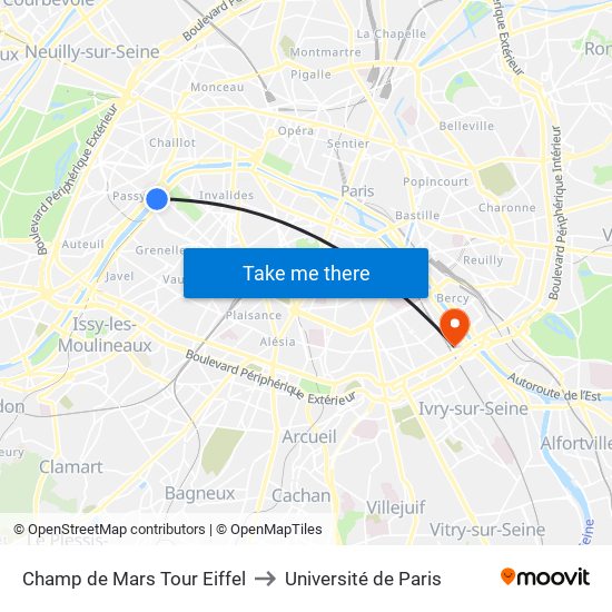 Champ de Mars Tour Eiffel to Université de Paris map