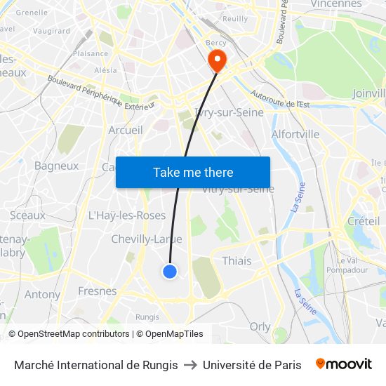 Marché International de Rungis to Université de Paris map