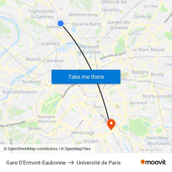 Gare D'Ermont-Eaubonne to Université de Paris map