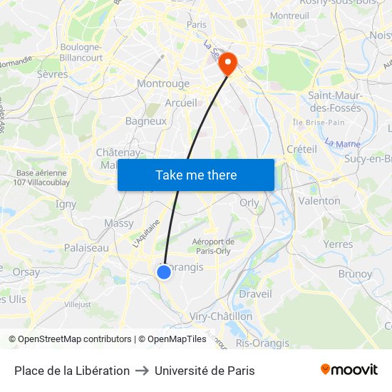 Place de la Libération to Université de Paris map