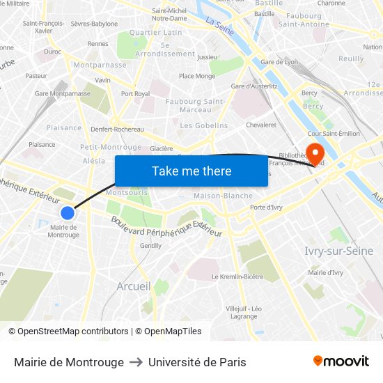Mairie de Montrouge to Université de Paris map