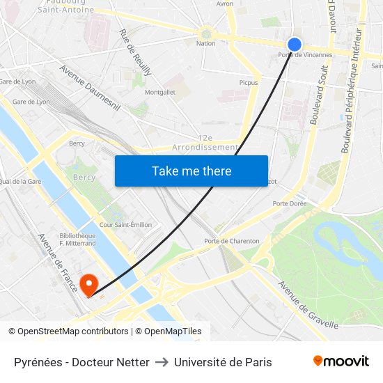 Pyrénées - Docteur Netter to Université de Paris map