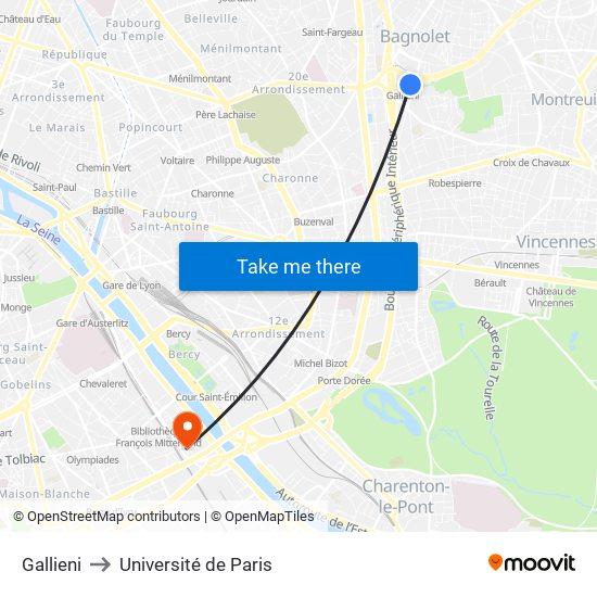 Gallieni to Université de Paris map