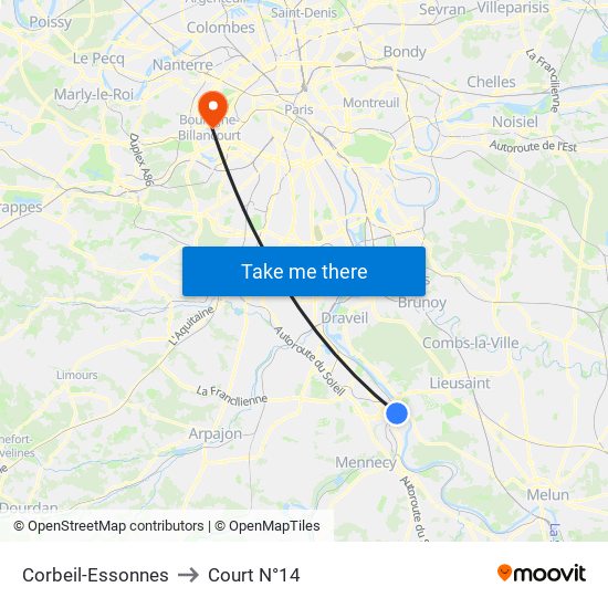 Corbeil-Essonnes to Court N°14 map