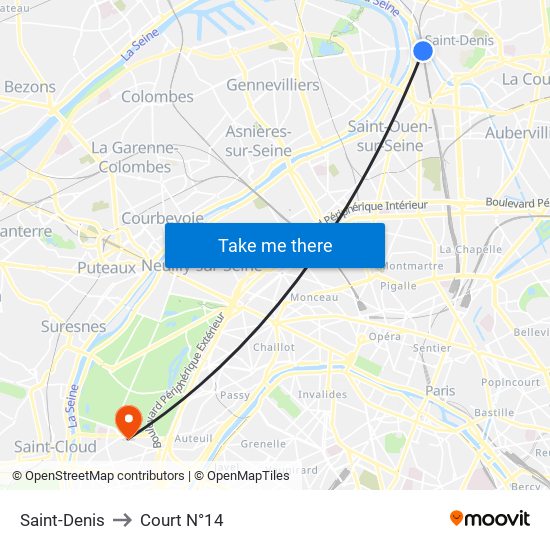 Saint-Denis to Court N°14 map