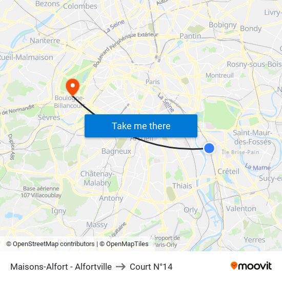 Maisons-Alfort - Alfortville to Court N°14 map