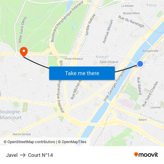 Javel to Court N°14 map