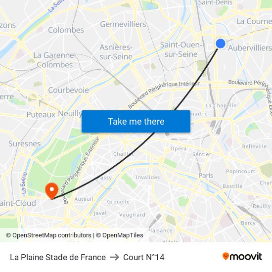 La Plaine Stade de France to Court N°14 map