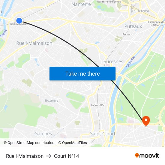 Rueil-Malmaison to Court N°14 map