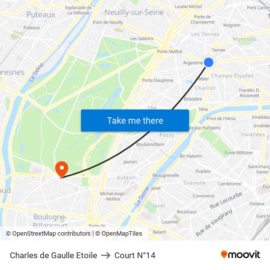 Charles de Gaulle Etoile to Court N°14 map