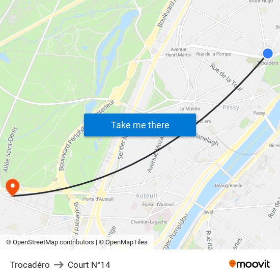 Trocadéro to Court N°14 map