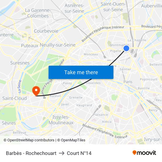 Barbès - Rochechouart to Court N°14 map