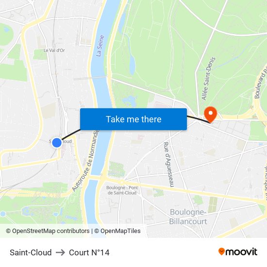 Saint-Cloud to Court N°14 map