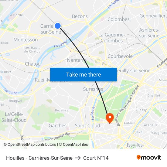 Houilles - Carrières-Sur-Seine to Court N°14 map