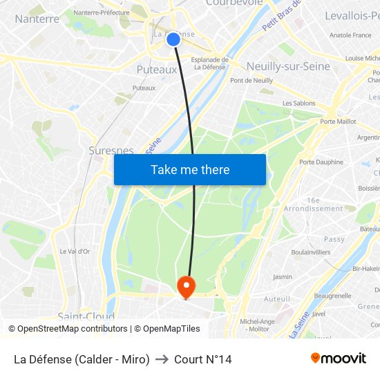 La Défense (Calder - Miro) to Court N°14 map