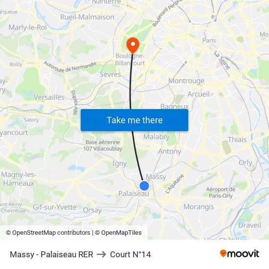 Massy - Palaiseau RER to Court N°14 map