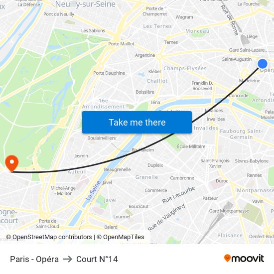 Paris - Opéra to Court N°14 map